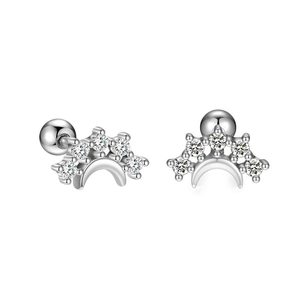 925 Sterling Silver Moon Star Stud Earrings - Shiny Zircon Inlaid Celestial Ear Jewelry for Women Gold/Silver Fashion Daily