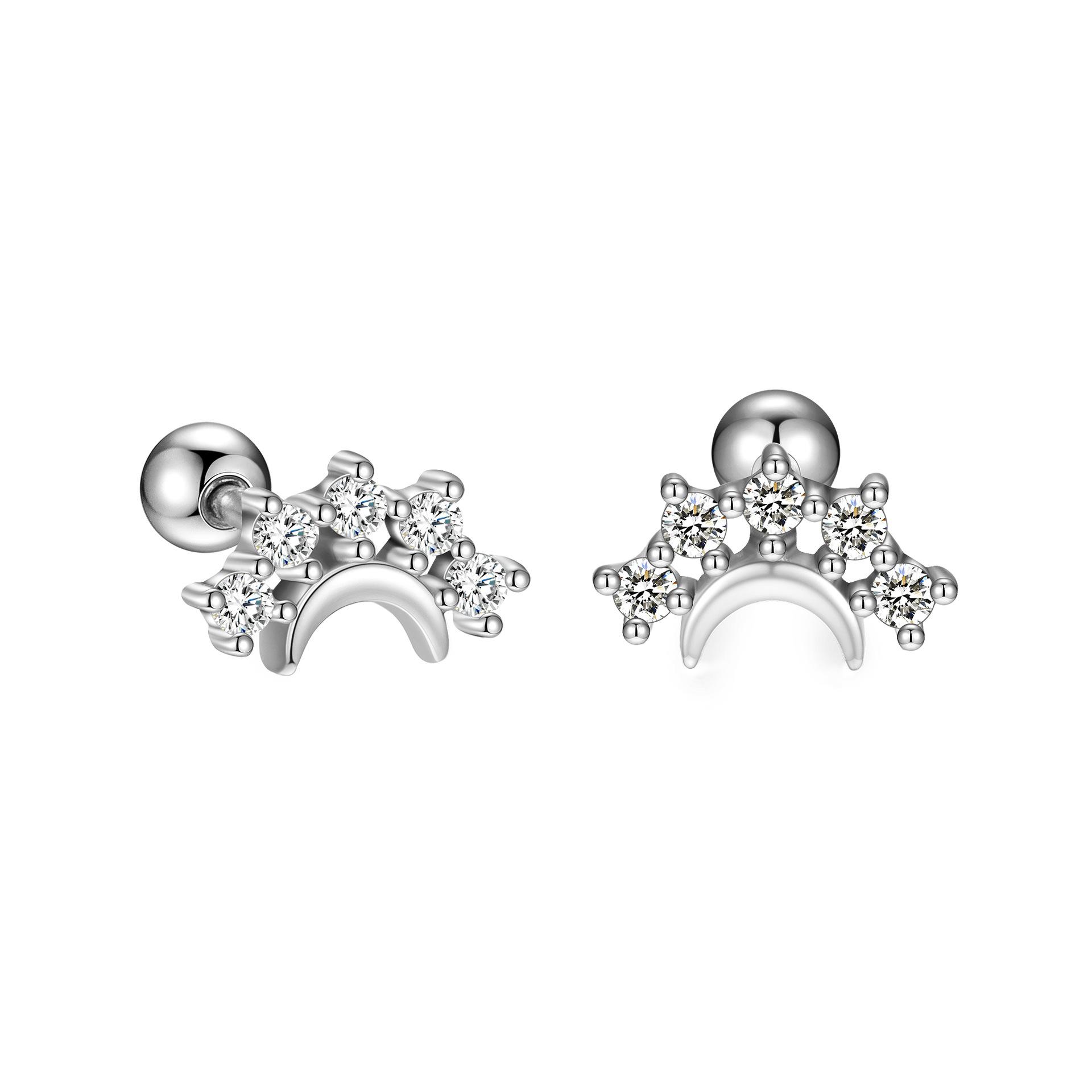 

925 Sterling Silver Moon Star Stud Earrings - Shiny Zircon Inlaid Celestial Ear Jewelry for Women Gold/Silver Fashion Daily срібний