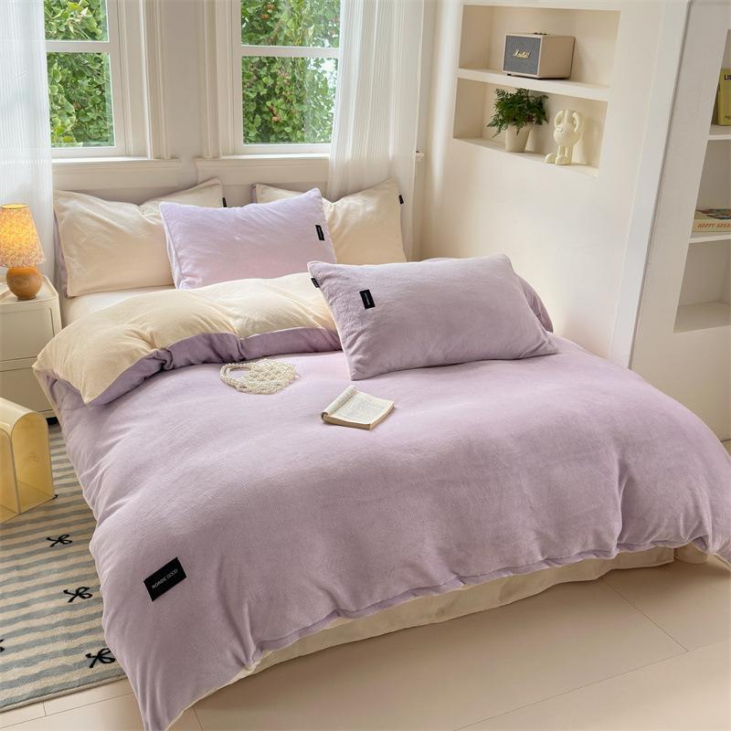 Class A Maternal and Infant Grade Milk Fleece Bed Sheet Quilt Cover Single Piece Pillowcase Fleece Four Piece Set Bed Cover Quilt Cover 1.2m 3pcs Set
