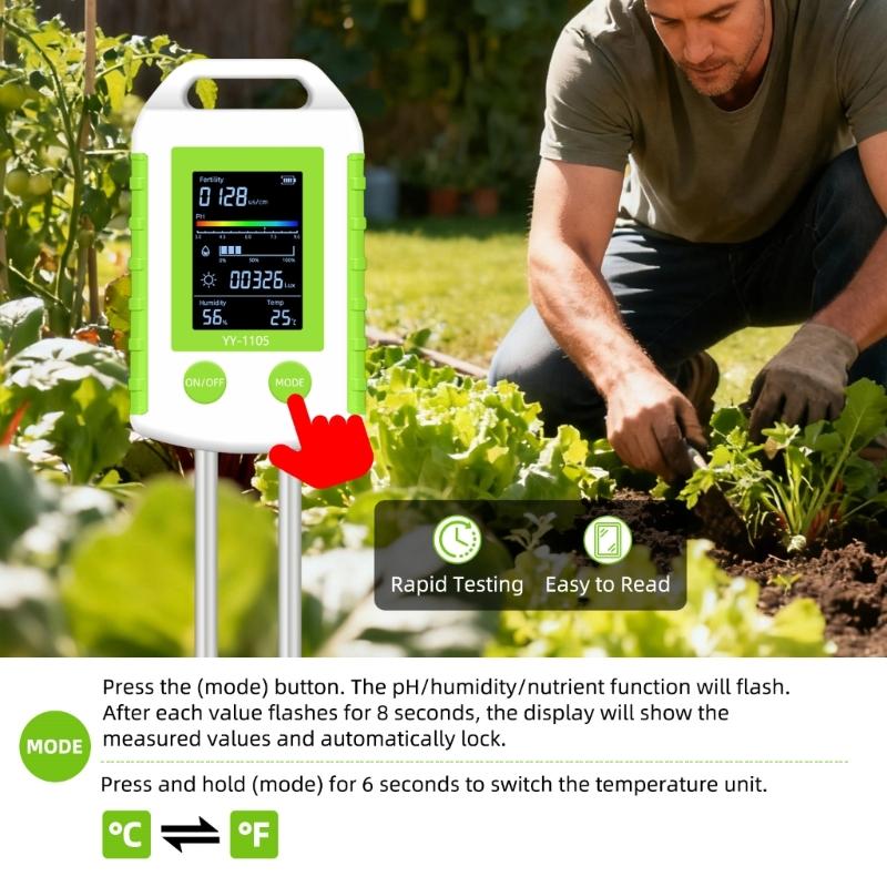 6 In 1 Soil Testing Meter Set Measure Humidity Acidity Sunlight And Heat For Gardening Farm And Greenhouse Indoor Plant