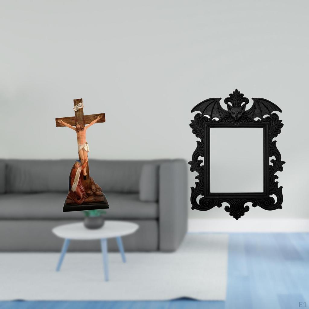 Sacred Mother Mary Statue And Jesus Ornament Combined with Horror Artwork Picture Frame for Unique