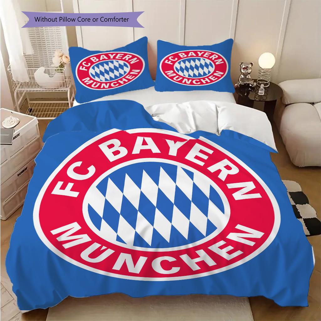 FC Bayern München Muster Bettwäsche Steppdecke Set Bettbezug Kissenbezug Heimdekoration Geburtstagsgeschenk (1 Bettbezug + 2 Kissenbezüge, ohne Füllung)