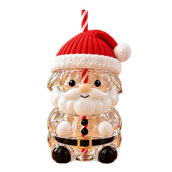 Glass Cup for Party Christmas Santa Straw Cup, High Borosilicate Tumbler, Durable Coffee Mug Home Reusable Drinking Cold Beverages And Festive