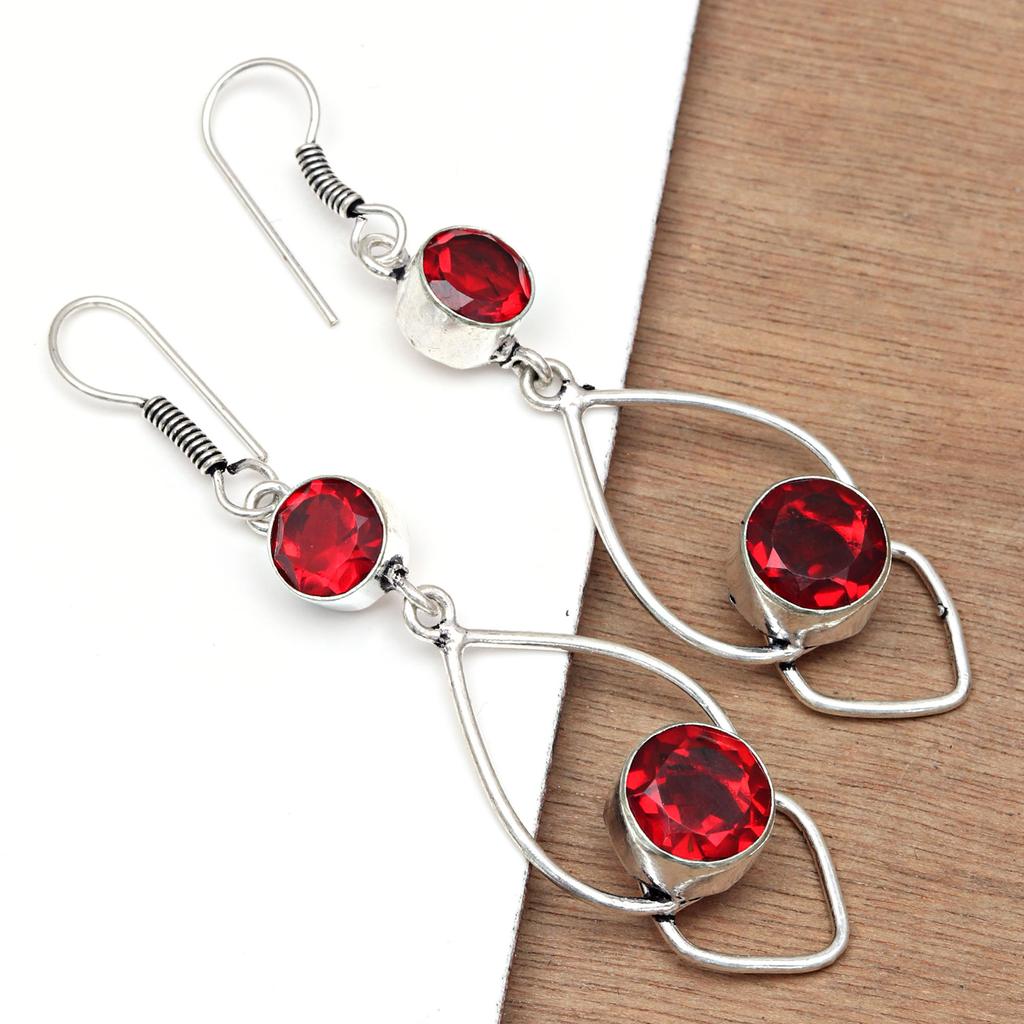 925 Mozambique Silver Sterling Garnet Earring Gemstone Jewelry Handmade