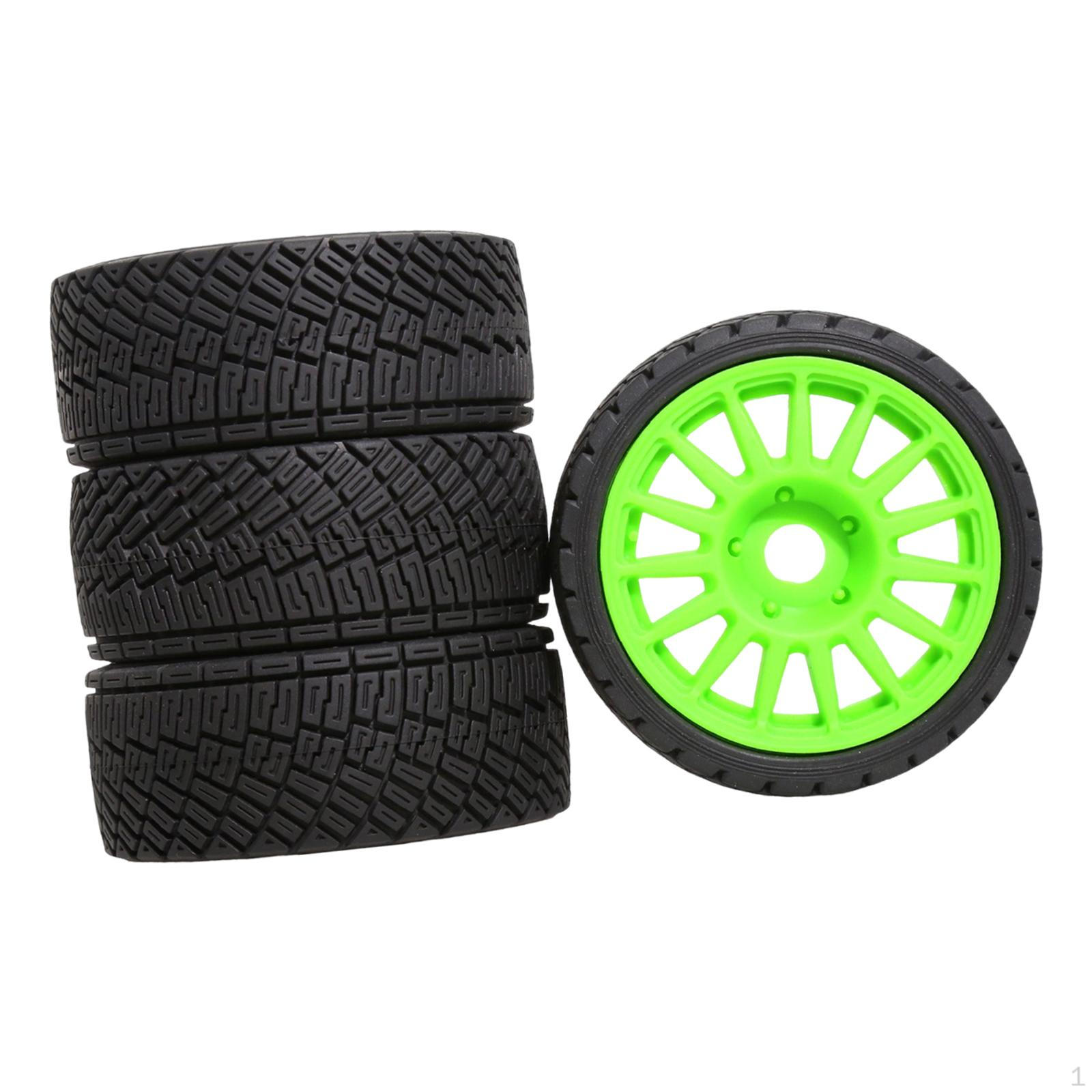 

4 Pieces RC Wheel and Tire DIY Accs Easy Installation Professional Model Spare Parts Replace Green Hex
