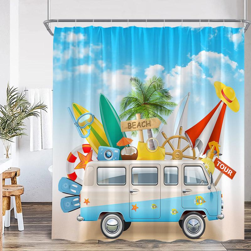 Vintage Camping Shower Curtains Abstract Mountain Camper Forest Scenery Polyester Fabric Home Bathroom Curtain Decor with Hooks