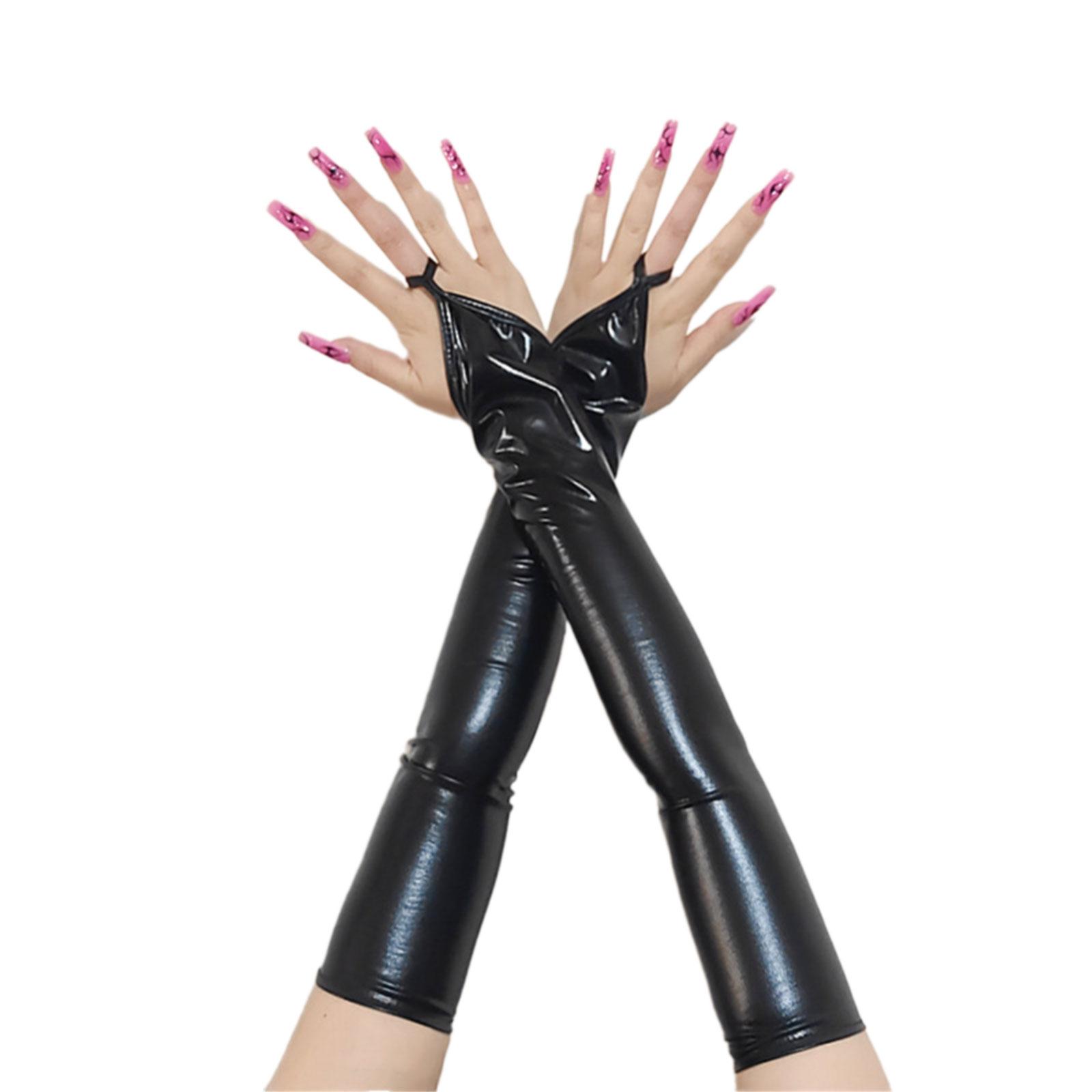 

Fashionable Glossy Elbow Length Gloves Lightweight Durable Fabric Perfect For Costumes And Photo Shoots чёрный
