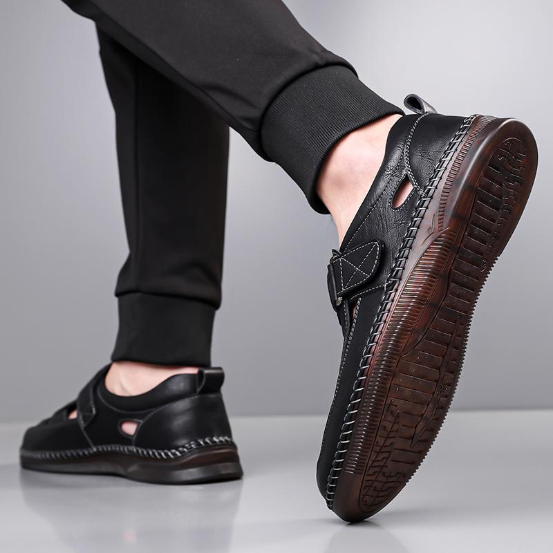 Men's Sandals Shoes Genuine Leather Anti-slip Breathable Hollow Outdoor Sports Beach Shoes Casual Sandals