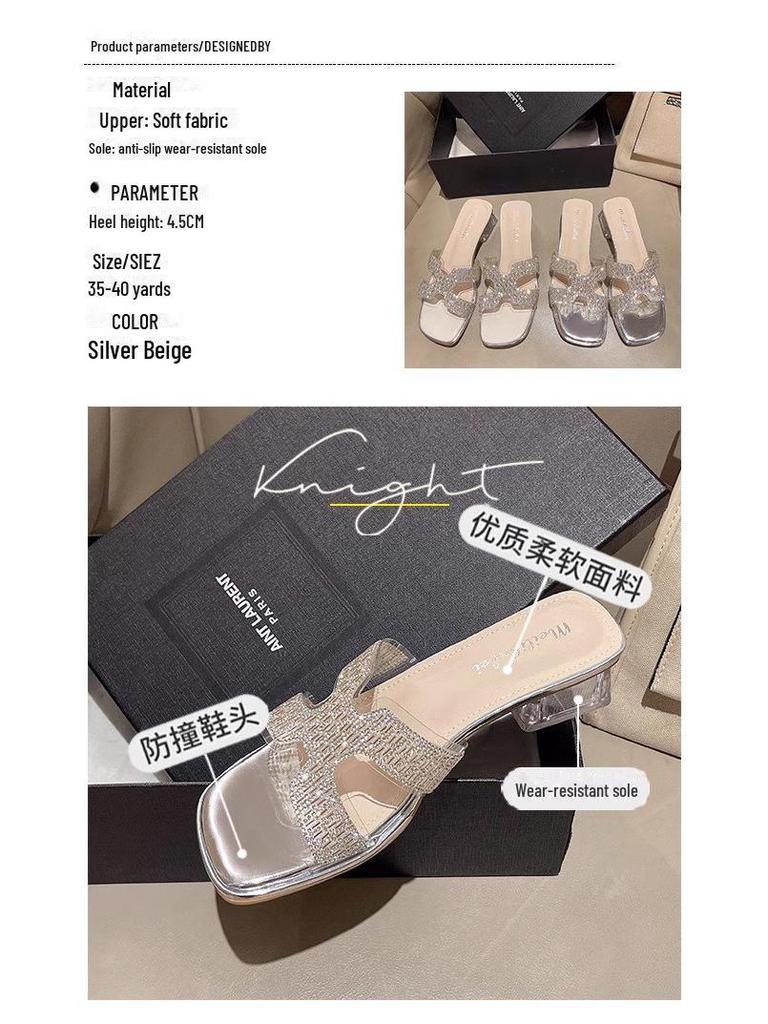 Trendy Dámské Letní Pantofle na Vysokém Podpatku s Kamínky