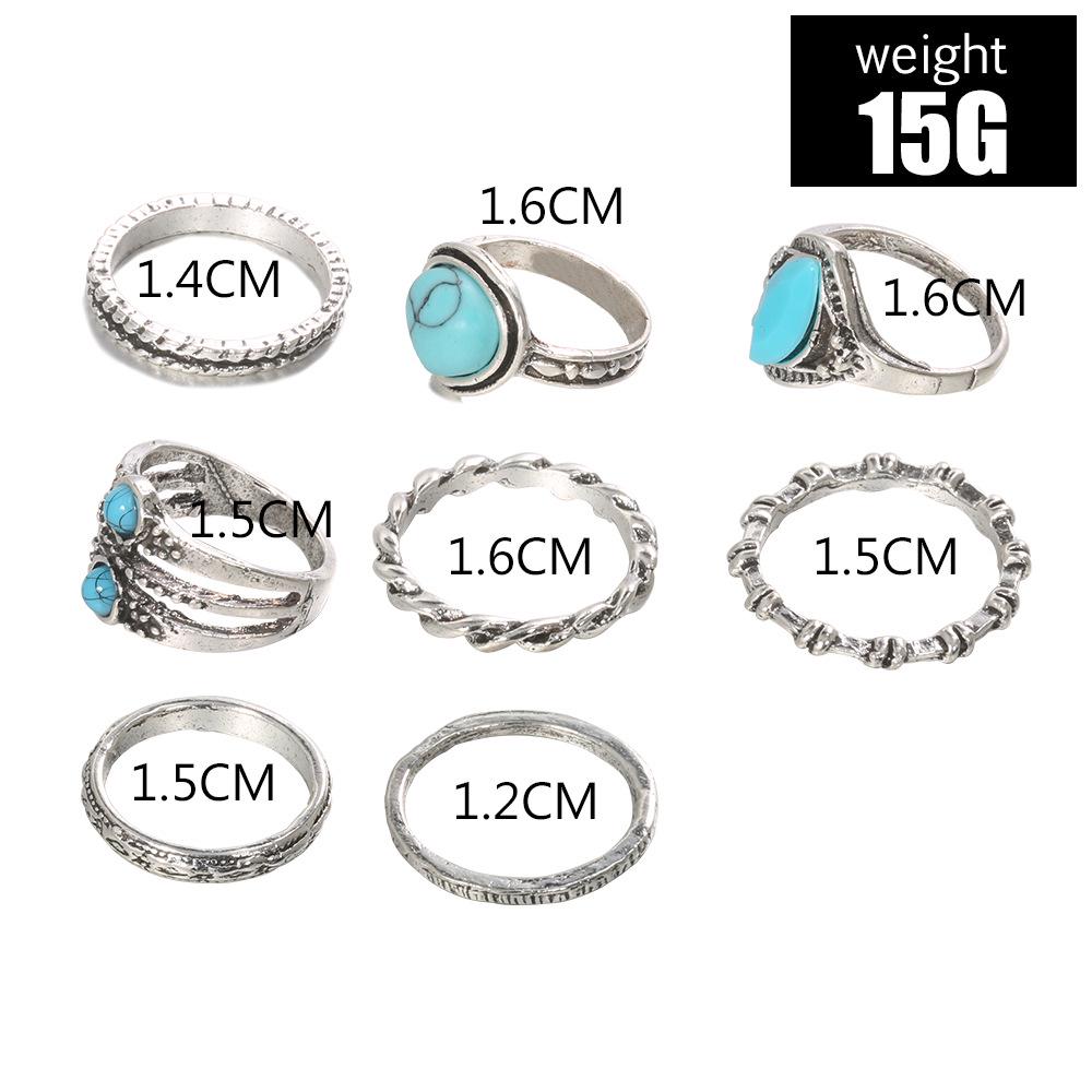 Exclusive Turquoise Knuckle Ring Set: 8-Piece European & American Fashion Jewelry