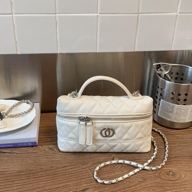 VIA ROMA Schoudertas met Ketting met Diamantpatroon Borduurwerk en Handvat Kleine Vierkante Tas