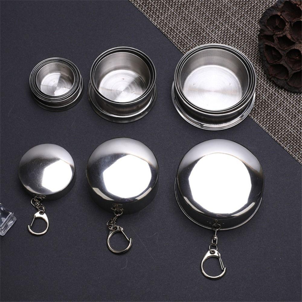 Folded Retractable Cup Keychain Collapsible Cups Tableware Stainless Steel Folding Cup Outdoor