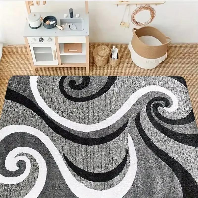 Modern Living Room Floor Mat, Simple Line Printed Cushion, Washable Non-Slip Low Hair Pile Mat Suitable For Bedroom Patio