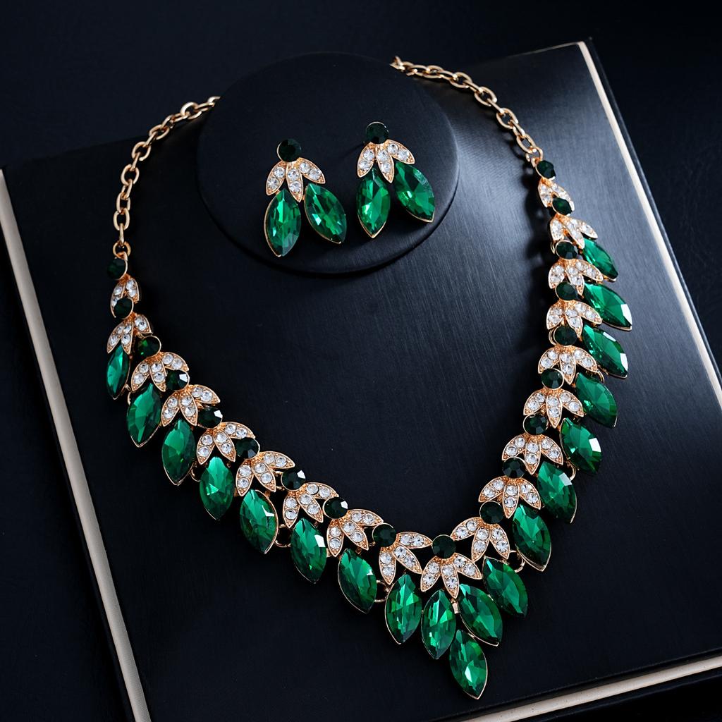 2026 European and American Luxury Earrings Necklace Two-piece Set Full of Diamonds Fashion Set Chain Bridal Dress Wedding Banquet Accessories Women