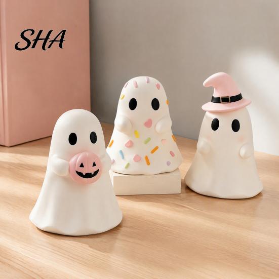 Resin Ghost Ornament Halloween Figurine, Spooky Cute Statue, Funny Creepy Retro Style Decor Tabletop for Home Shelf Party Haunted House Unique