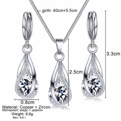 Elegante Conjunto de Colar e Brincos de Cristal Zircônia para Mulheres - Joias de Moda Simples e de Alta Qualidade