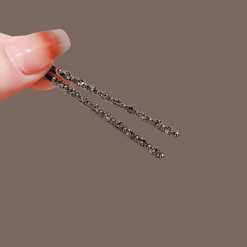 2er-Set funkelnde, diamantbesetzte schwarze Einweg-Haarspangen - Luxuriöse Textur, Mode-Kopfschmuck für das tägliche Styling von Pony für Damen