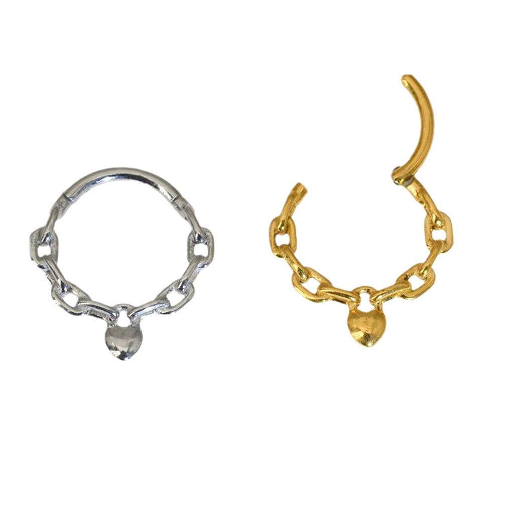 Surgical Steel Nose Rings Hoop Heart Chain Designs Septum Jewelry for Women and Girls 8/10MM In Gold or Silver