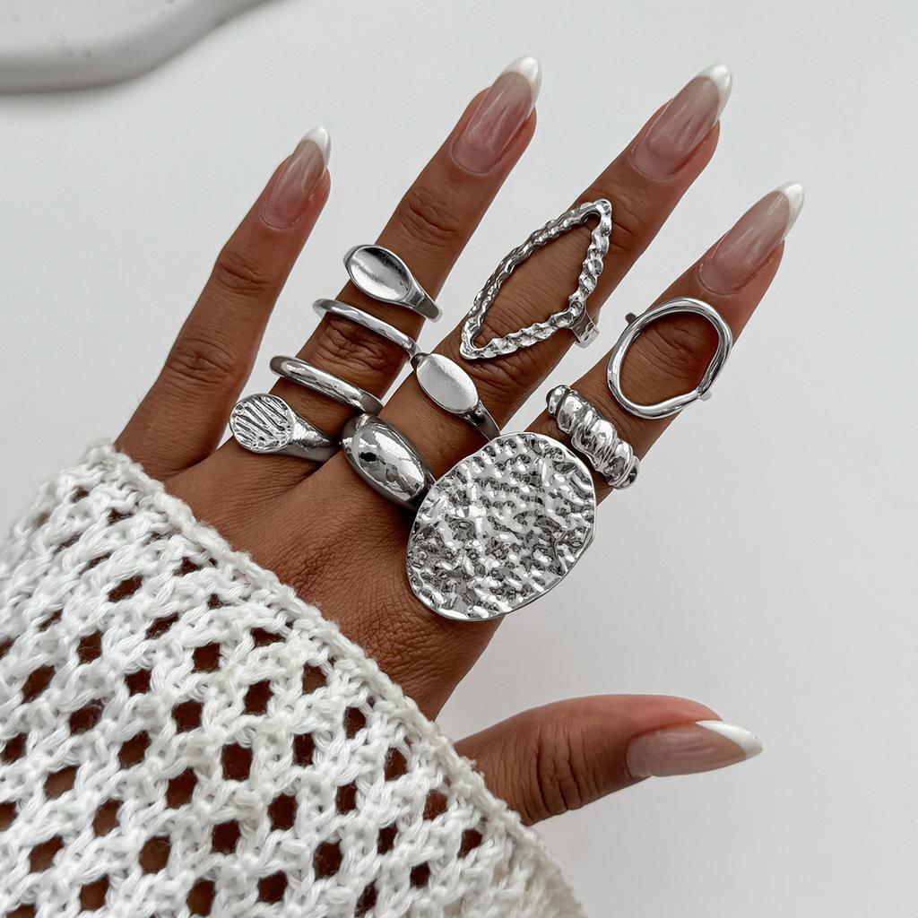 Irregular Exaggerated Punk Retro Ring Set Boho Hollow Out Jewelry Gifts Accessories for Woman Girl Geometric Metal Opening Rings Gold Silver Color