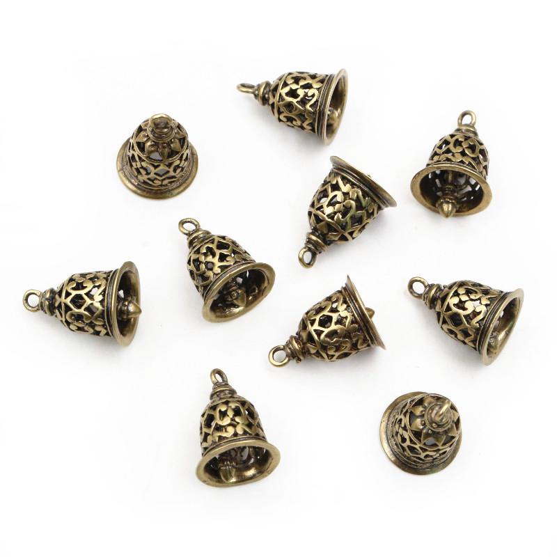 

10pcs 15x12mm Antique Bronze Silver plated Brass Material Retro hollow Bell Charm Pendants necklace findings бронзовый