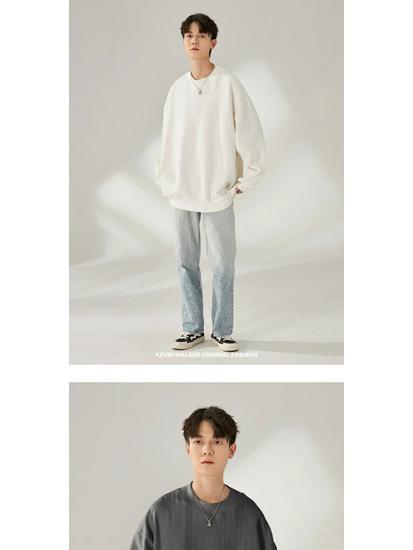 NASA Men's Trendy Long Sleeve Spring/Autumn Hoodie - Plus Size Heavyweight T-Shirt with Velvet, Solid Color, Loose Slit Design.