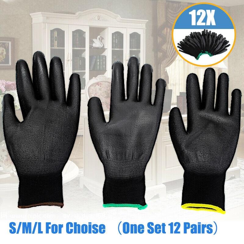 Work Gloves PU Coated Knit Cuffs Flexible Safety Hand Protect Antiskid