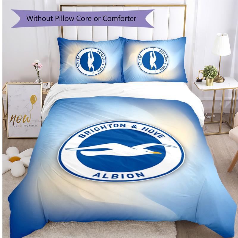 Brighton & Hove Albion Football Printed 3 Pieces Bedding Set, Comfortable Skin Friendly Bedroom Duvet Cover Set