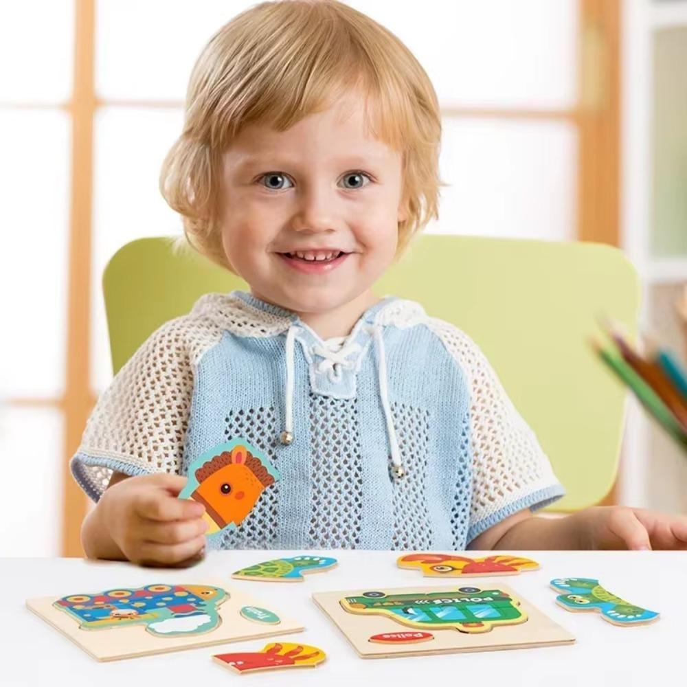 Baby Montessori Toys 3d Wooden Puzzle Cartoon Animal Traffic Jigsaw Puzzle Early Learning Educational Toys for Children Gift
