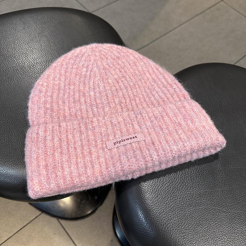 Korean Knitted Hat for Women's Trendy Letter Mark Wool Hat Warm Autumn and Winter Cold Hat Ear Protection Head Fashionable and Versatile