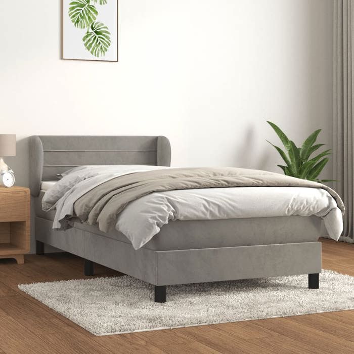 3127523 vidaXL Lit à sommier tapissier et matelas Gris clair 90x190 cm Velours