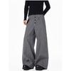 Classic Black White Plaid Button-Front Wide-Leg Straight Pants Men Women Lightweight Casual Trousers