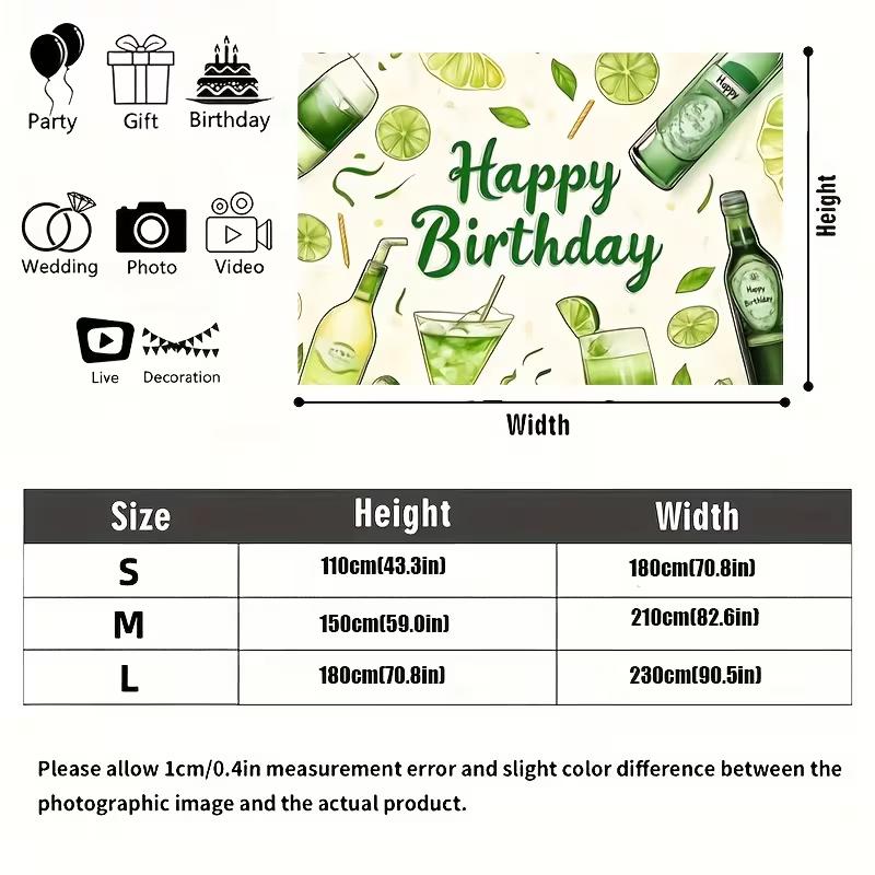 Cocktail & Lime Happy Birthday Tapestry, Summer Party Background