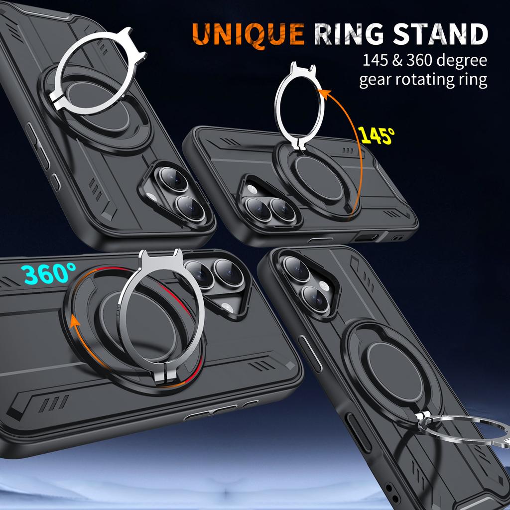 For iPhone 16 Plus Case Compatible with MagSafe Rotating Ring Kickstand PC + TPU Shockproof Phone Cover