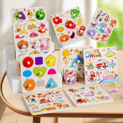 Toddler Dual-Use Educational Wooden Drawing & Puzzle Board: Animal & Transport Learning Toy