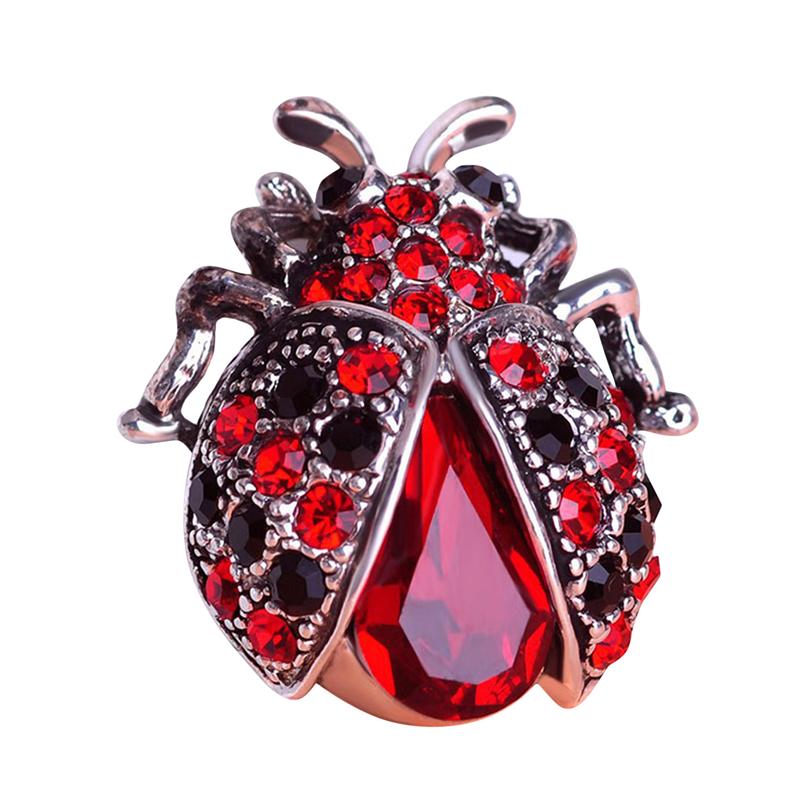 High-Quality Rhinestone Ladybug Brooch In Red and Black