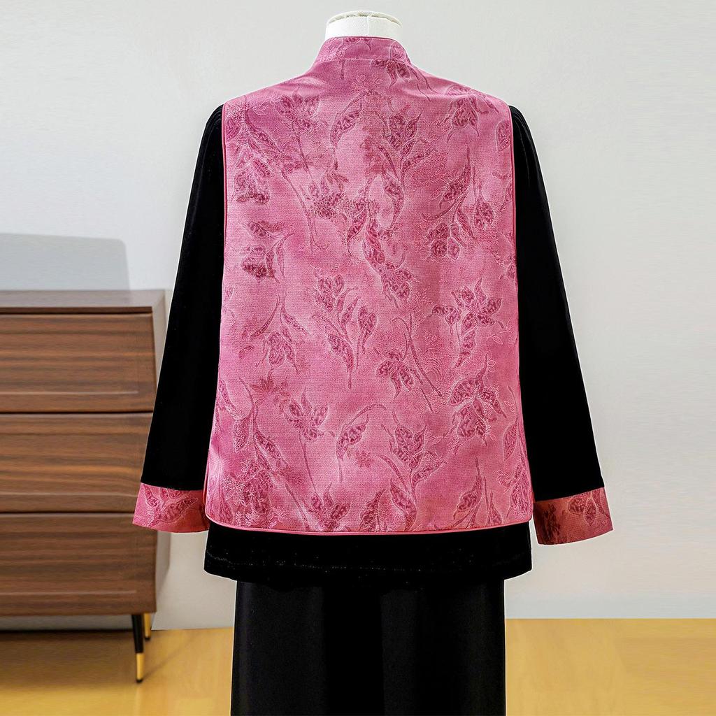 Stylish Frog Button Vest Suit: Elegant Spring Outfit with Chinese Embroidery for Middle-Aged and Elderly Women