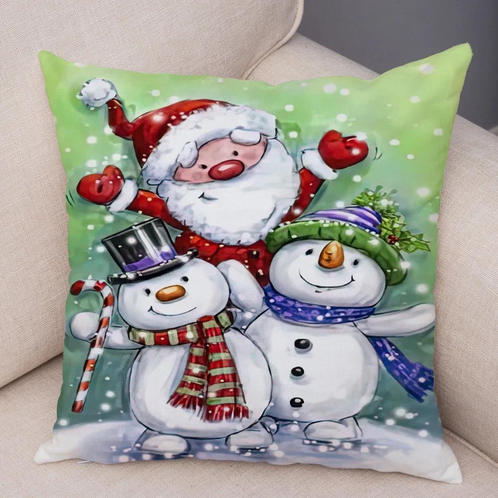 

Веселый рождественский чехол для подушки с двойным принтом, декоративный милый мультяшный снеговик, плюшевая наволочка со Санта-Клаусом для дивана, дома, автомобиля 30x30cm