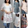 Elegantes Plus Size Damen Druck Langarm Mini Kleid T-Shirt Tunika Herbst S-5XL