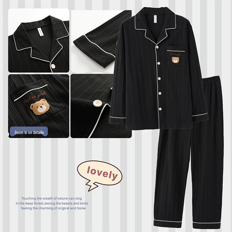 Korean Style Couple Pajamas 2021: 100% Cotton Long Sleeve Homewear for Women & Men - Spring, Autumn, Winter