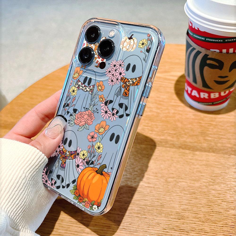 Floral Ghost Pumpkin Halloween Transparent soft TPU Phone Case for Xiaomi Redmi Note 15 14 13 12 11 10 Pro Plus 4G 5G Soft Cover