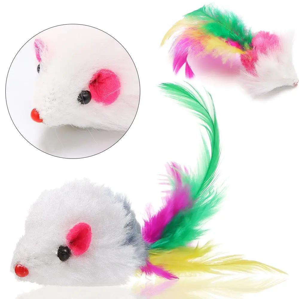 10Pcs Assorted Color Feather Tail Gift Interactive Cat Toy Kittens Mice Rattle Set Cat Mouse Toys