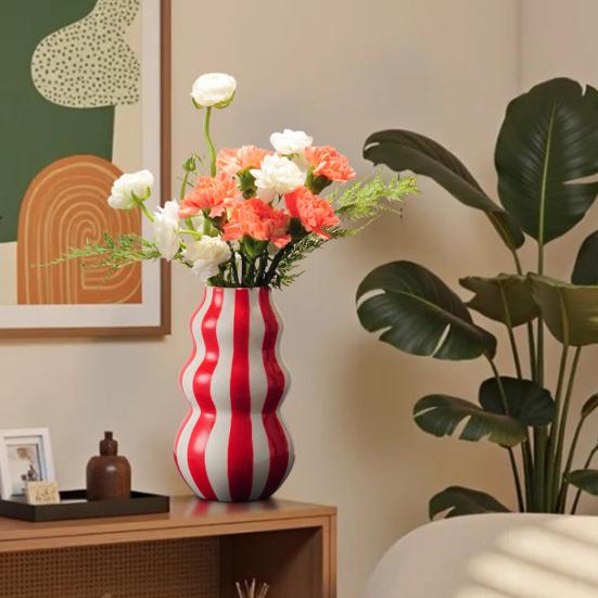 Vaso Exquisitamente Artesanal Estampa Listrada Vaso de Cerâmica Decorativo Redondo Tamanho Perfeito Vaso Decorativo Artístico Decoração para Casa