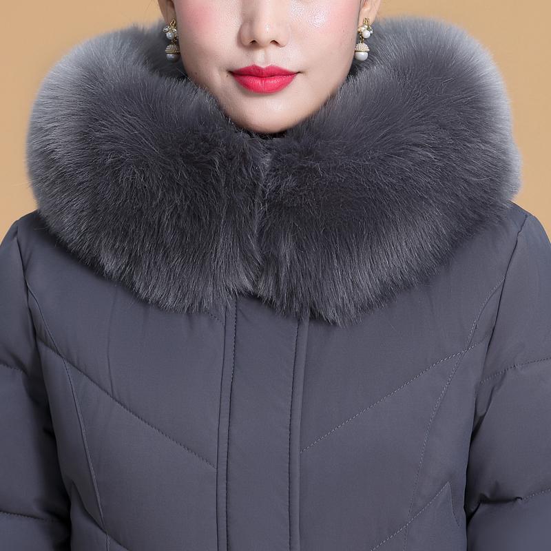 Plus Size XL-6XL Middle Age Woman Long Coat Winter Thick Warm Overcoats Hooded Elegant Faux Fur Collar Loose Lady Jackets