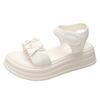 SyfIyno Summer New Pleated Belt Hanging Pearl Women's Sandals Thick Soled Outer Casual Self-adhesive Buckle Beach Shoes Sandals
