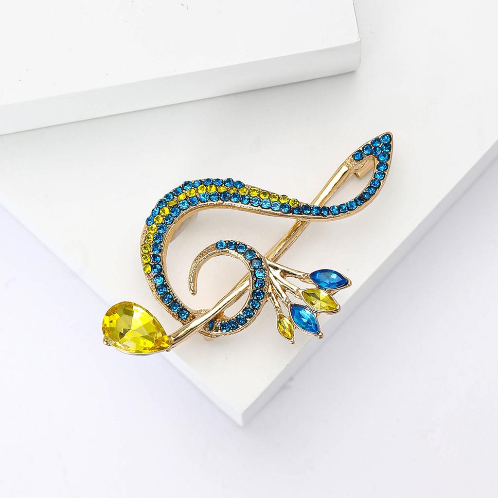 Luxury Rhinestone Music Note Brooches for Women Unisex Glamour Pins 5-color Available Casual Party Accessories Gifts