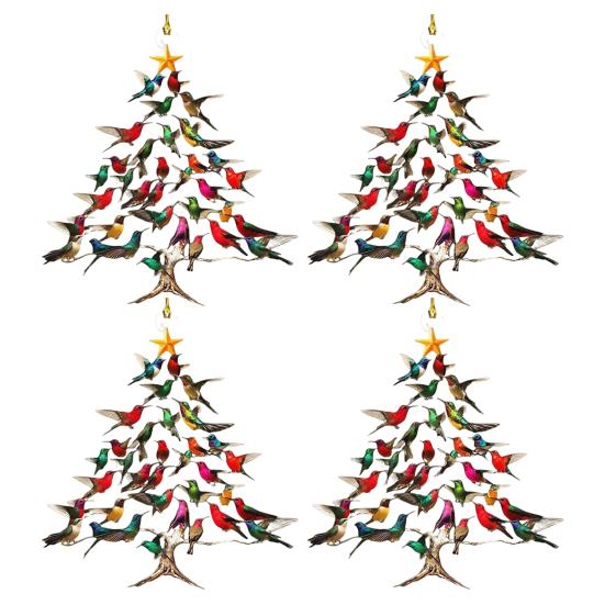 

Yousheng Сверкающая колибри Рождественское украшение Двусторонний красочный дизайн Накладывающееся украшение в виде колибри Зимняя птица Рождественский декор 4pcs