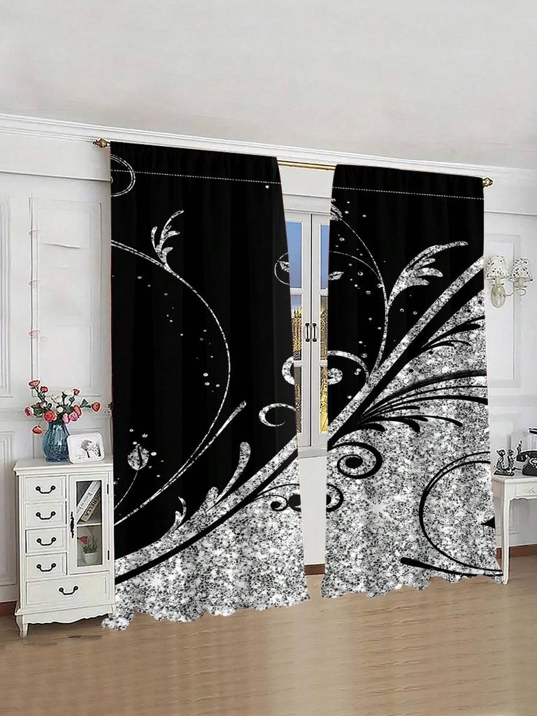 2pcs/Set Countryside Sunflower,Chrysanthemum,Red&Yellow Rose,Ivy Printed Trendy Floral Curtains Used For Living Room Room,Bedroom,Home