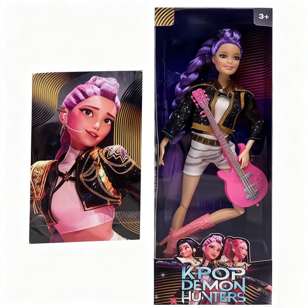 %%Weihnachtsgeschenk Puppe Anime K-Pop Dämonenjäger Puppe Rumi/Mira/Zoey Spielzeug mit Rosa Gitarre Bunte Leuchtfunktion & Titelsong