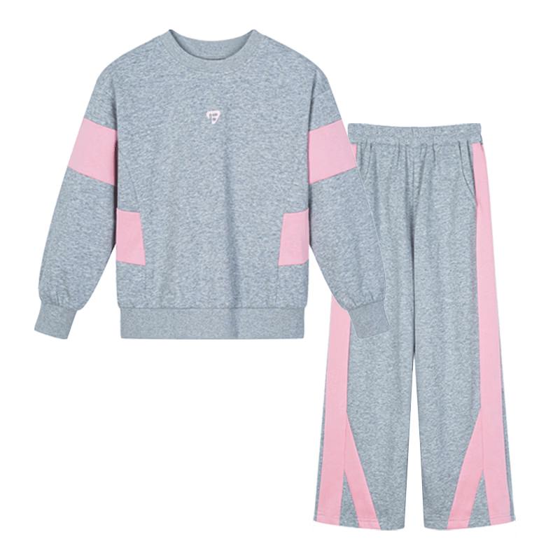 FULUOMI Girls Color-Block Sport Casual Sweatshirt & Sweatpants Set 140 серый
