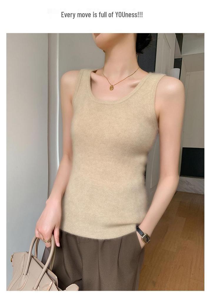 Women's Cashmere Sleeveless U-Neck Sweater Vest - Versatile Solid Color Camisole for Autumn/Winter